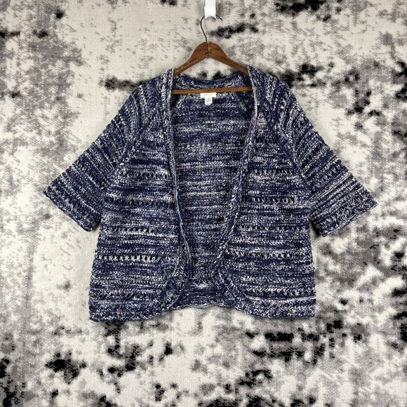 Chicos Sweater Womens Size Extra Large (3) Blue Open Cotton Rayon Short Sleeve - Picture 1 of 8